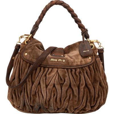 Miu Miu Suede Coffer City Handtasche in Braun