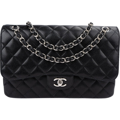 Chanel Caviar Palladium Jumbo Double Flap Umhängetasche