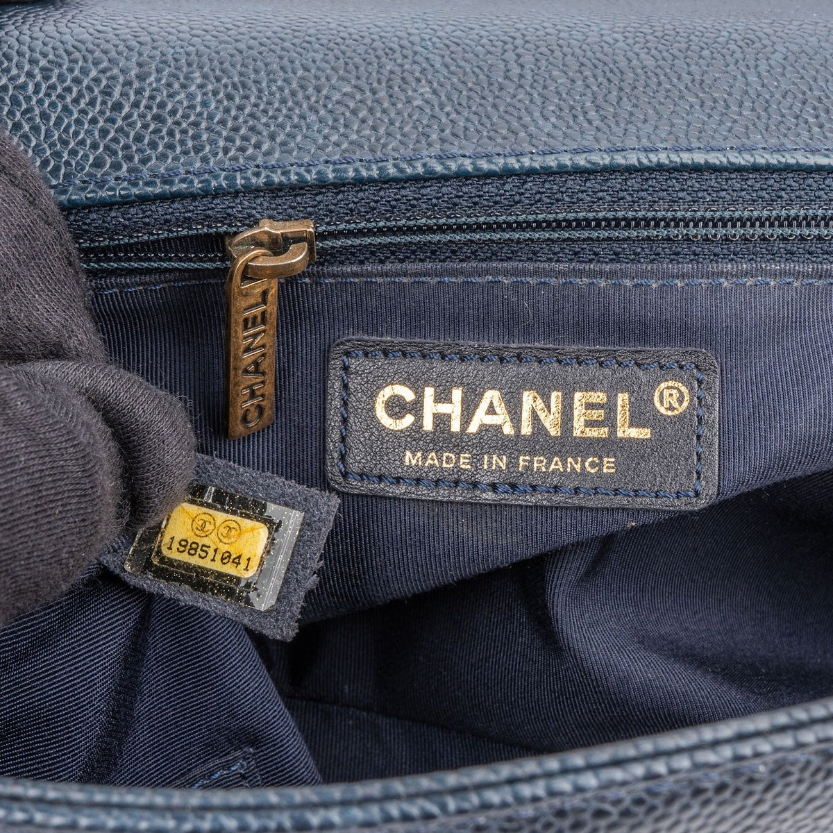 Chanel Quilted Navy Caviar Leather Large Boy Single Flap Crossbody Bag