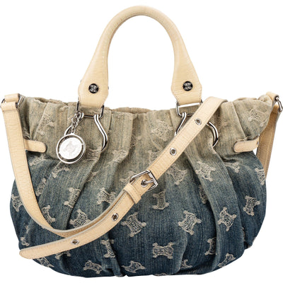 Celine Denim Ombre Monogram Croc-Embossed Leder Blason Pillow Crossbody Handtasche