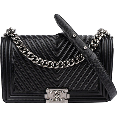 Chanel Chevron Palladium Medium Boy Single Umhängetasche