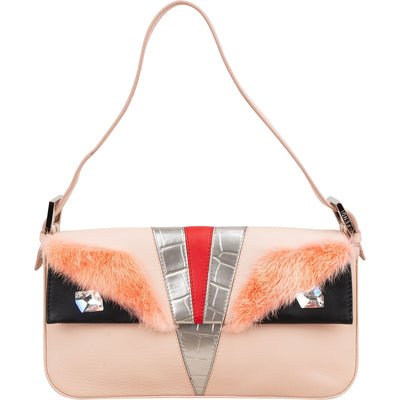 Fendi Tricolor Fur Monster Baguette Schultertasche