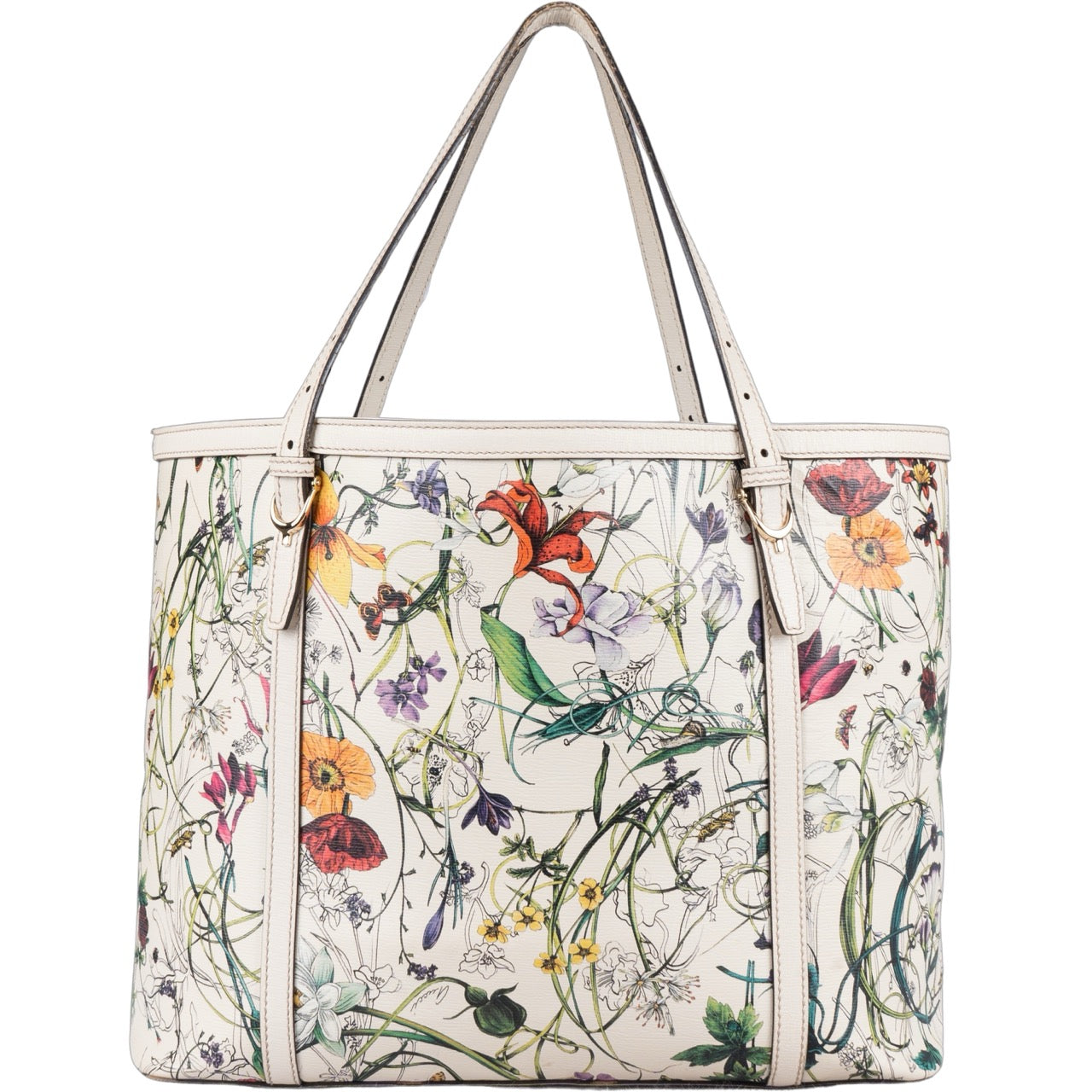 Gucci White Floral Shopper Bag