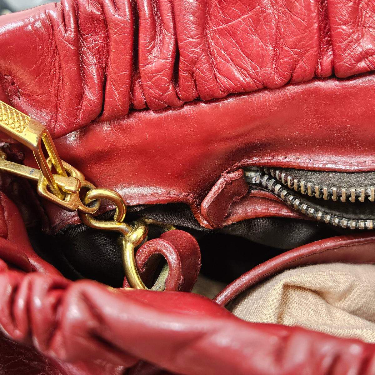 Miu Miu Vitello Lux Leather Gathered Satchel Handbag