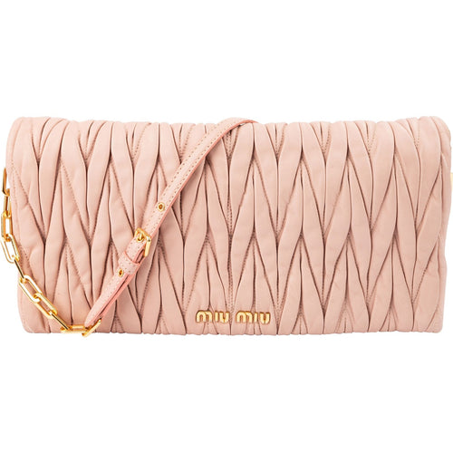 Miu Miu Matelassé Nappa Leather Fold Over Clutch Crossbody Bag