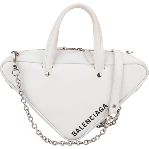 Balenciaga White Leather Triangle Duffle S Crossbody Handbag