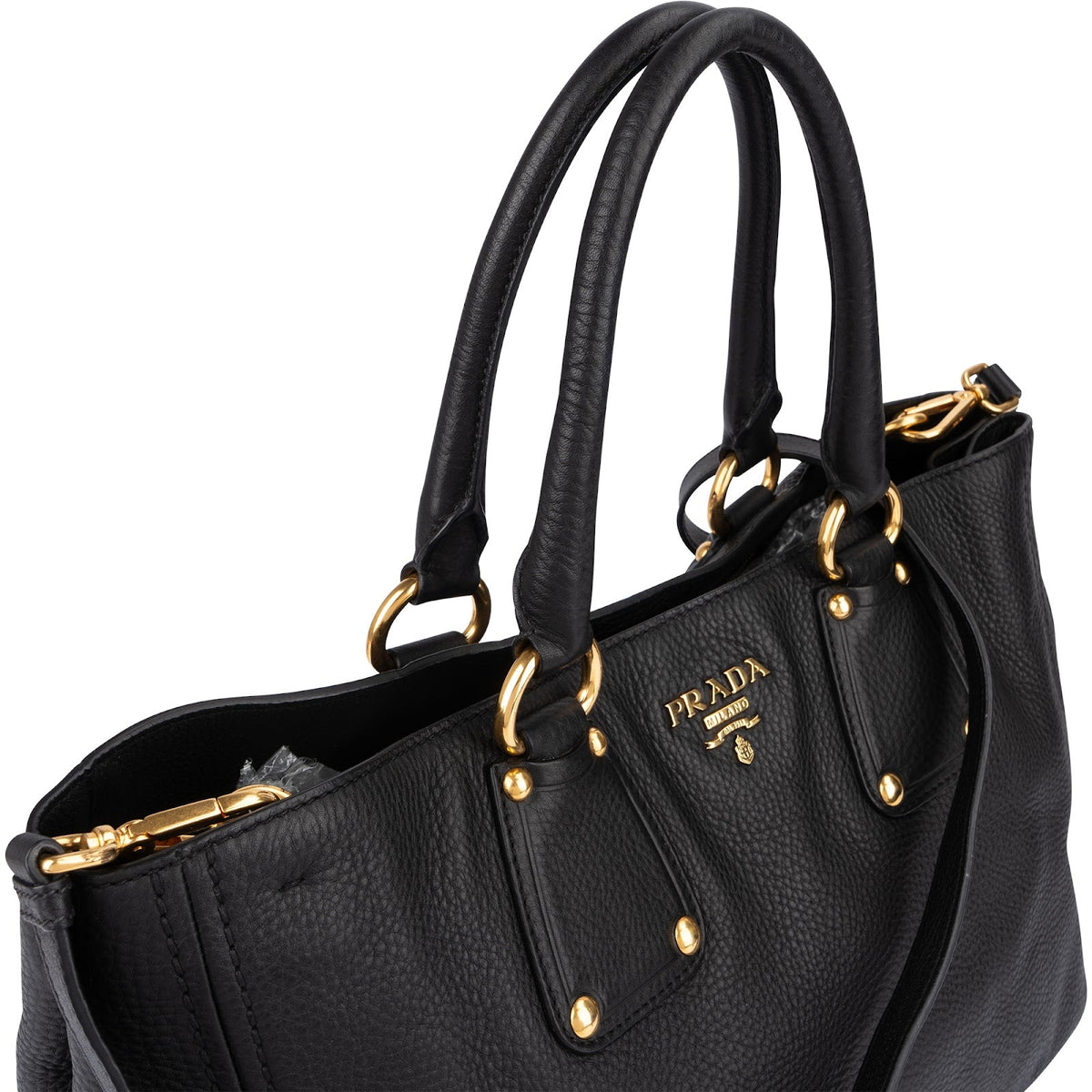 Prada Black Vitello Daino Leather Tote Handbag