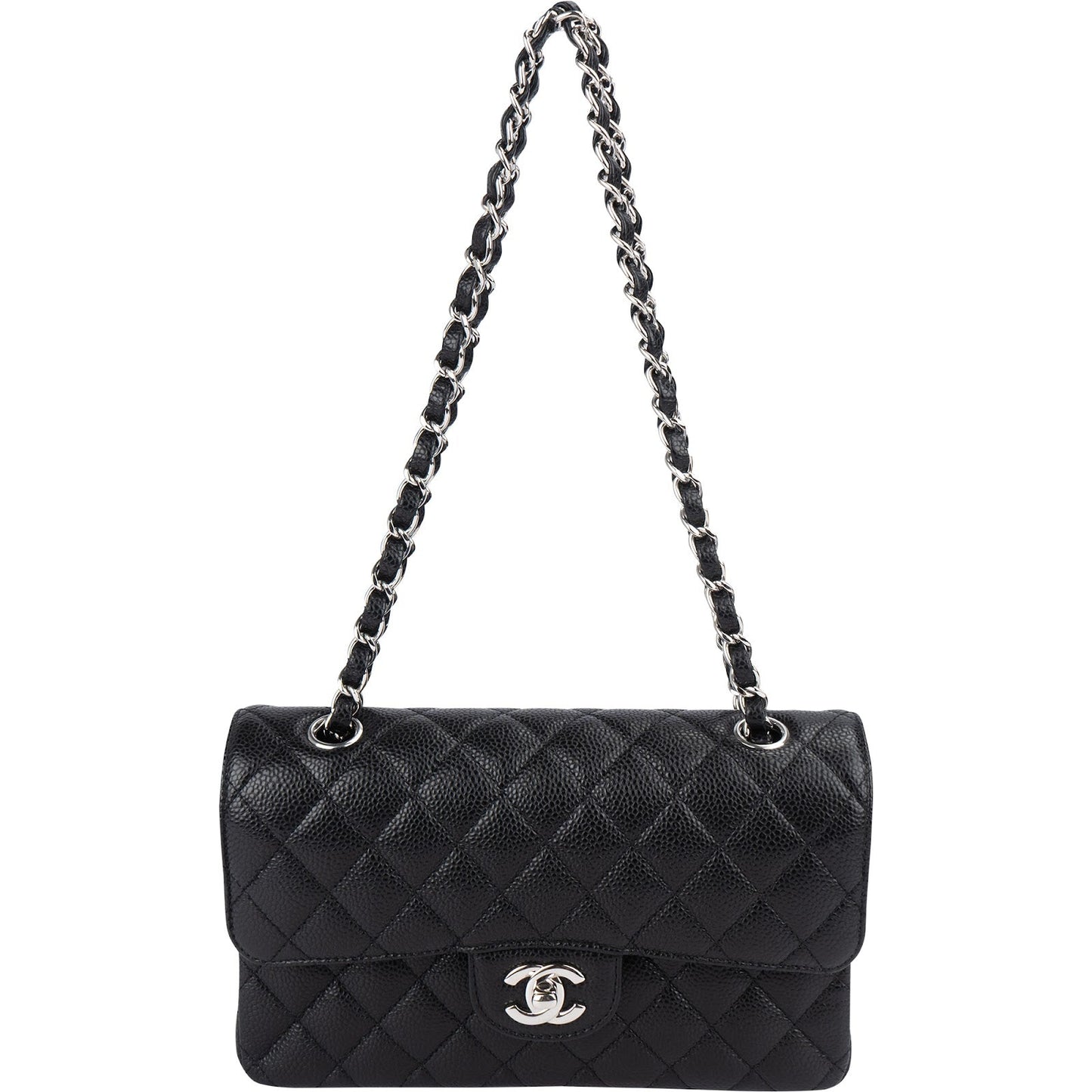 Chanel Quilted Caviar Leather Palladium Small Double Flap Shoulder Bag