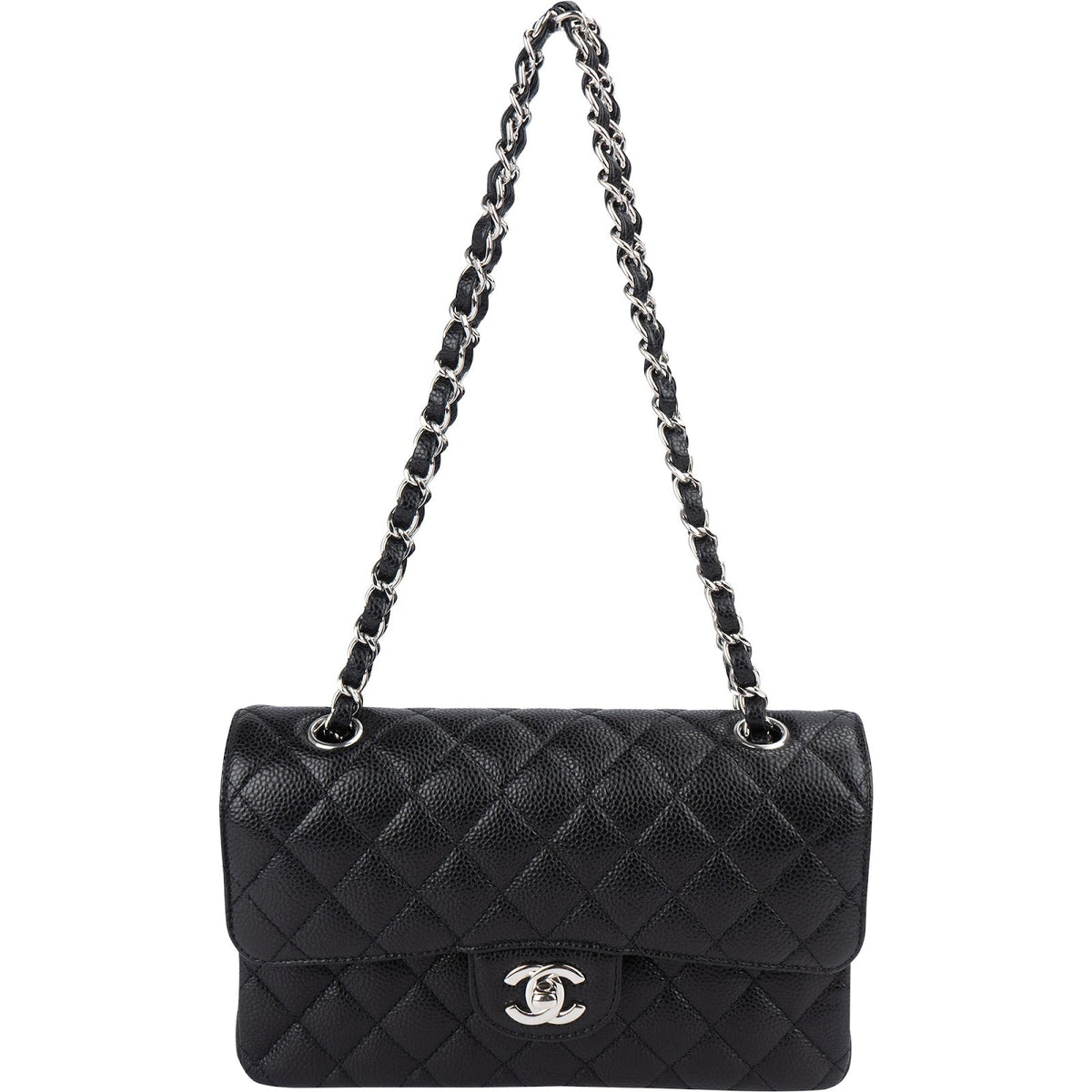 Chanel Quilted Caviar Leather Palladium Small Double Flap Shoulder Bag