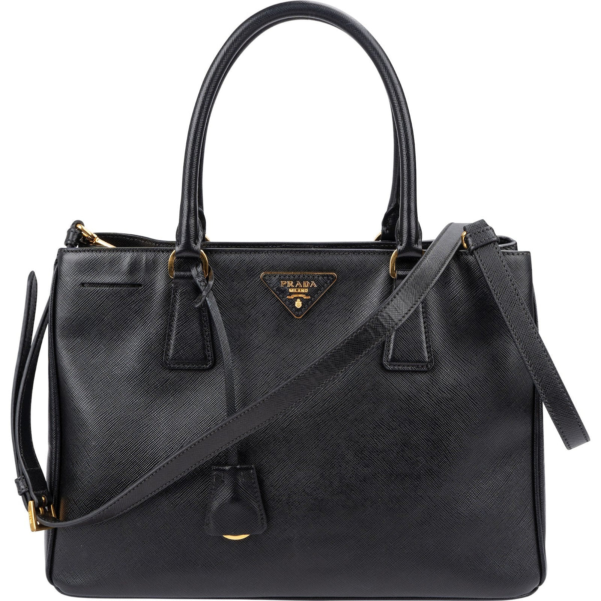 Prada Galleria aus schwarzem Saffiano-Leder – Vorderansicht