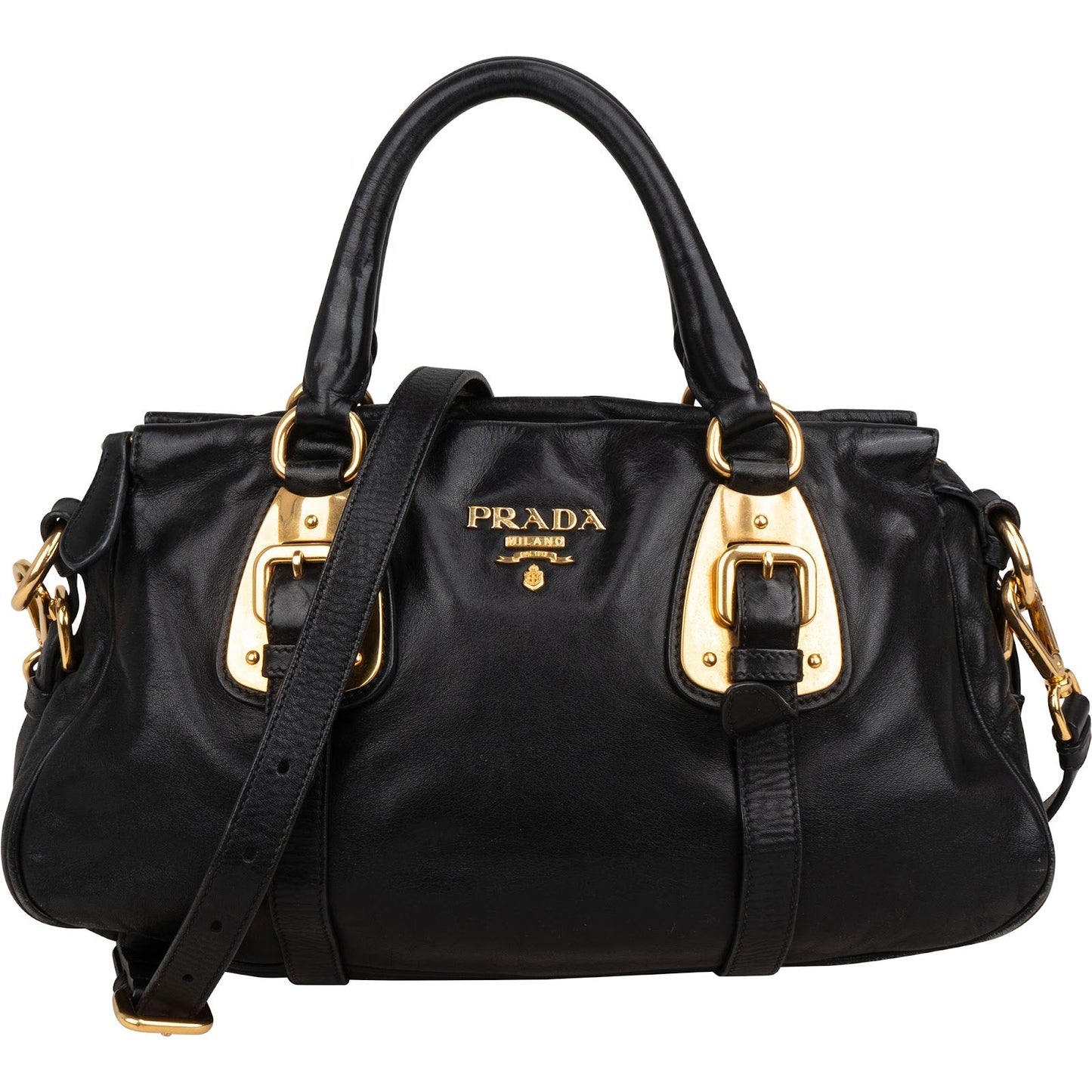 Prada Soft Leather Buckle Bauletto Handbag