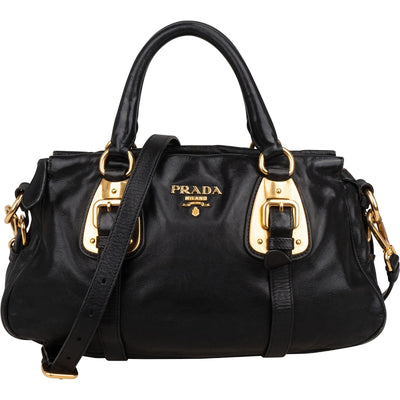 Prada Soft Leather Buckle Bauletto Handbag