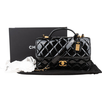 Chanel Quilted Patent Leather Top Handle Handbag