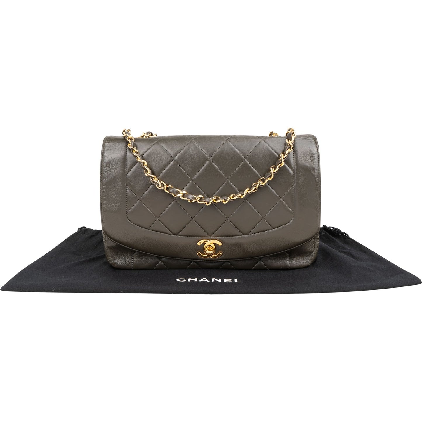 Chanel Quilted Lambskin 24K Gold Diana Single Flap Crossbody Bag