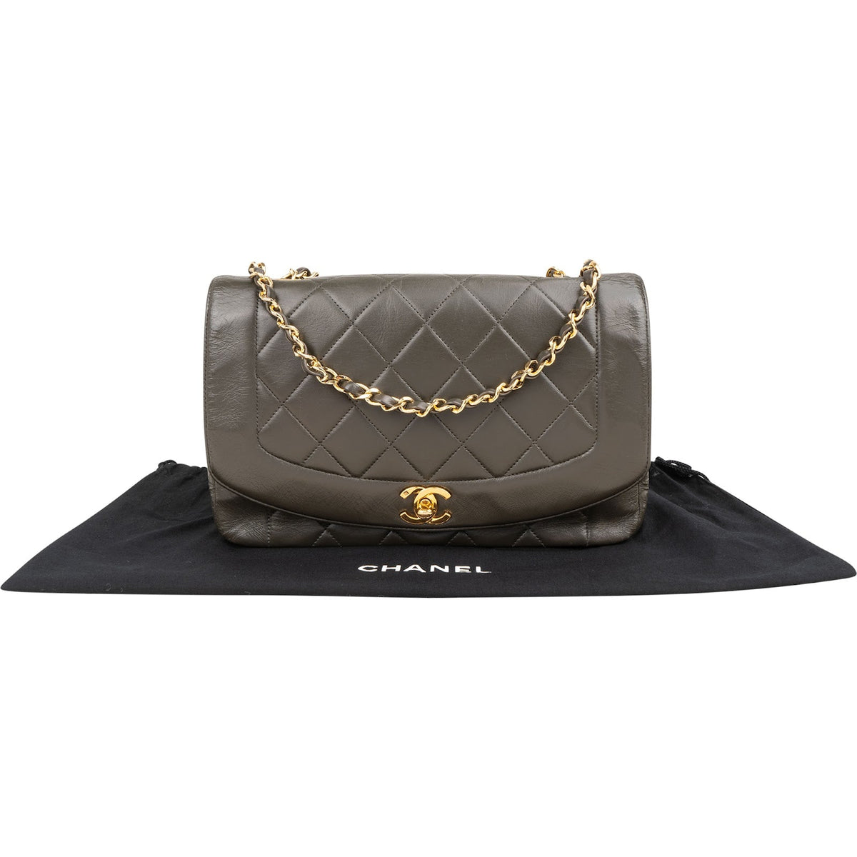 Chanel Quilted Lambskin 24K Gold Diana Single Flap Crossbody Bag