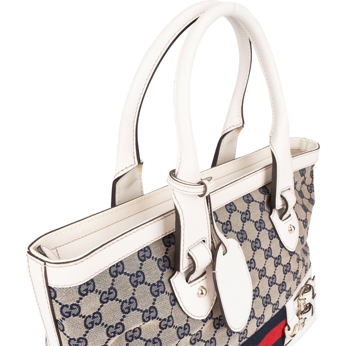 Gucci Monogram GG Canvas Sherry Line White Tote Shoulder Bag