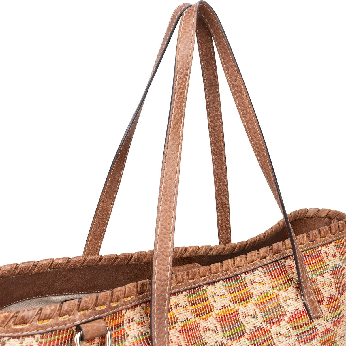 Gucci Monogram Multicolor Raffia and Leather GG Bamboo Tassel Tote Shoulder Bag