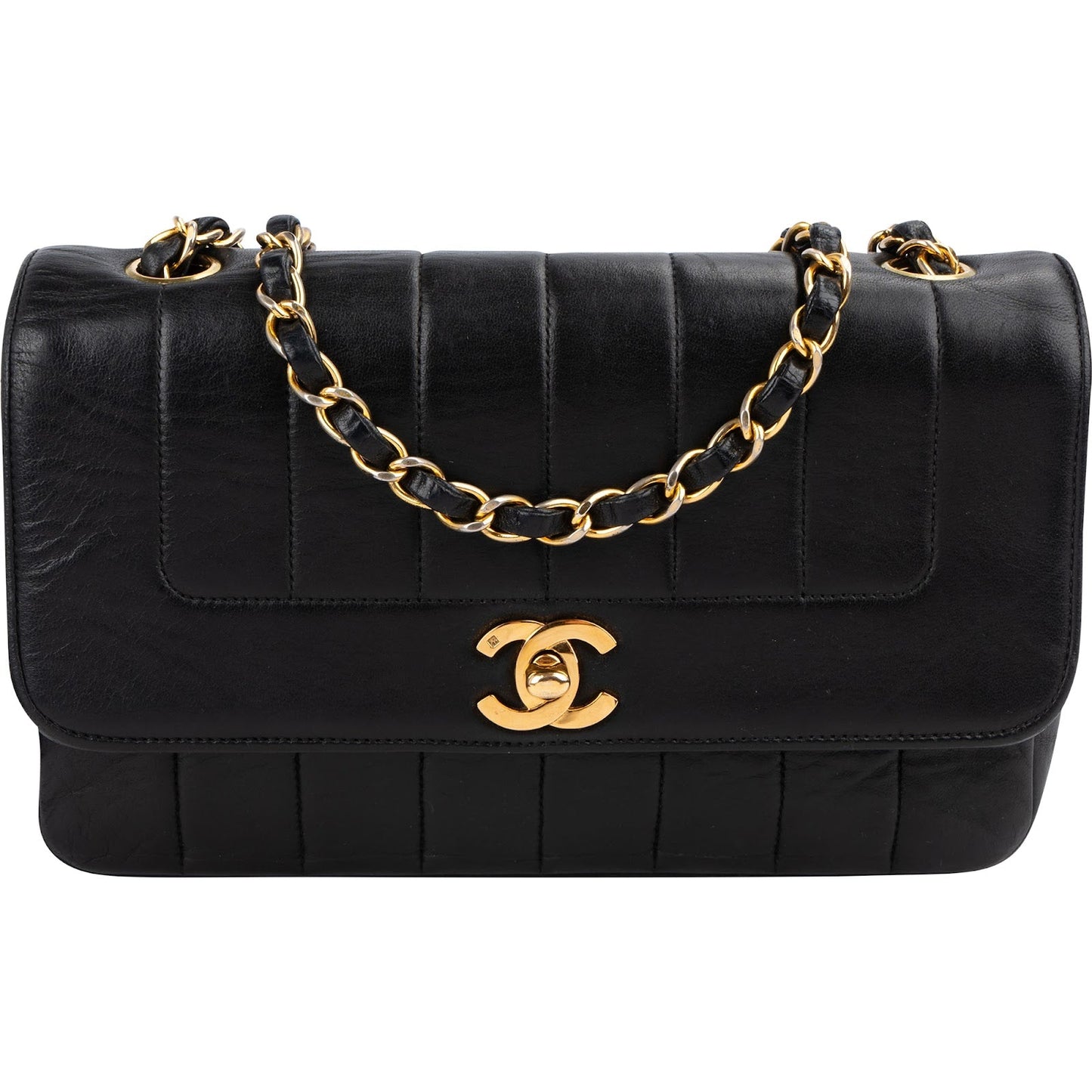 Chanel Vertical Quilted Lambskin 24K Gold Single Flap Crossbody Bag