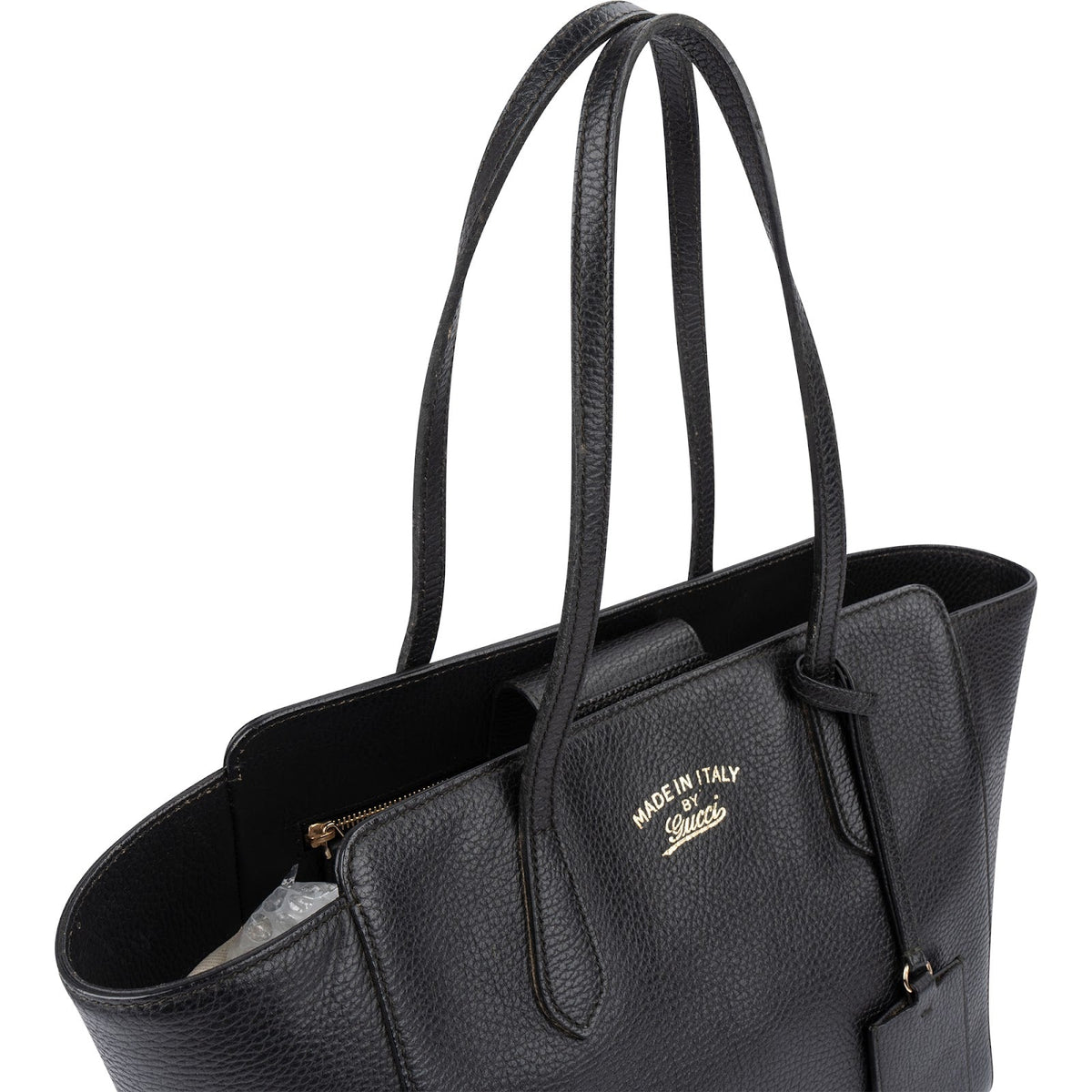 Gucci Black Grained Leather Swing Tote Shopper Shoulder Bag