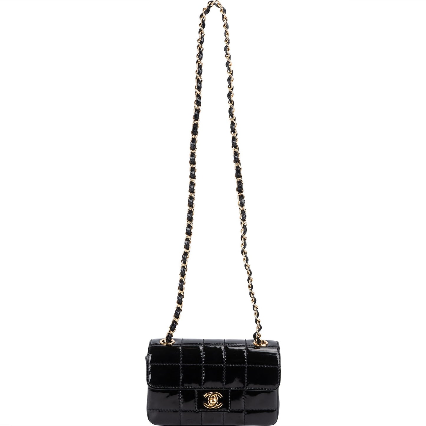 Chanel Patent Leather Chocolate Bar 24K Gold Single Flap Crossbody Bag