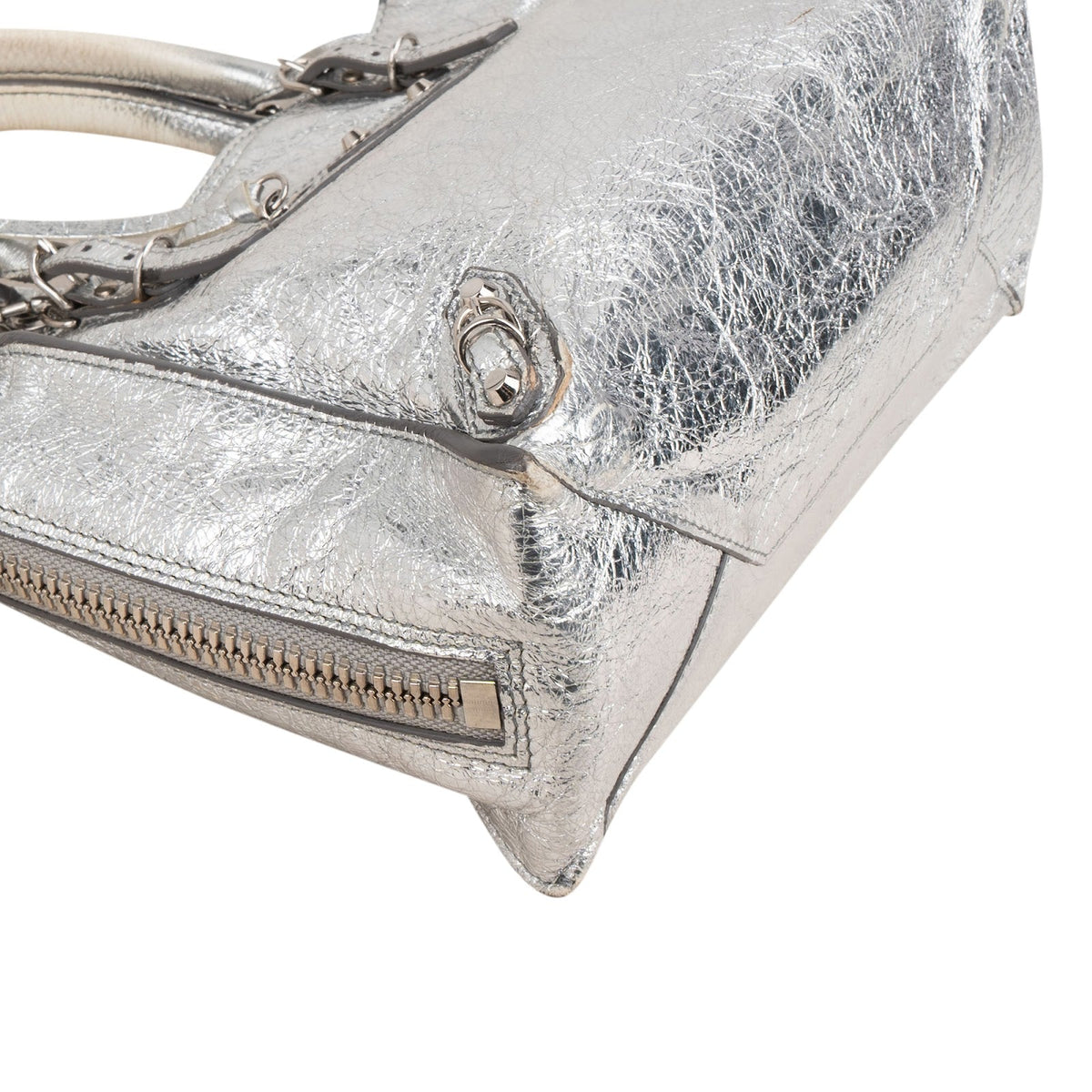 Balenciaga Metallic Crinkled Leather Small City Crossbody Handbag