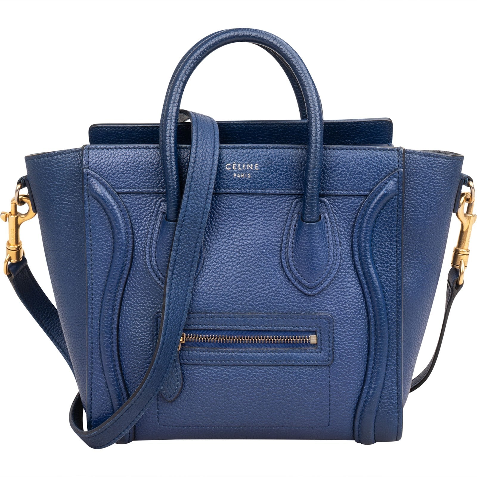 Céline Blue Grained Leather Luggage Nano Crossbody Handbag