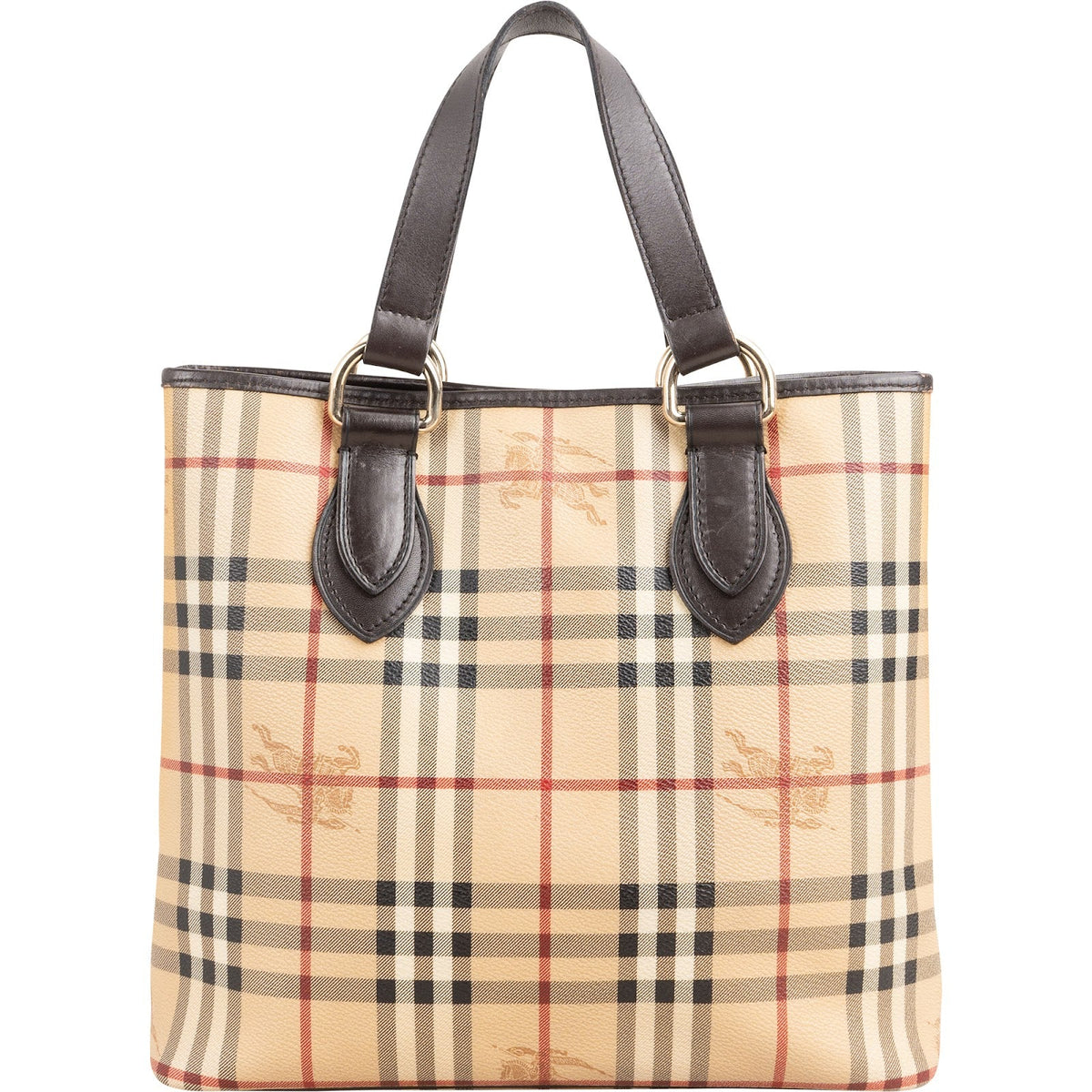 Burberry Haymarket Check Canvas Tote aus beschichtetem Canvas und Leder – Vorderansicht