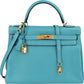 Hermès Taurillon Clemence Leather Gold Kelly 32 Handbag Blue Saint-Cyr