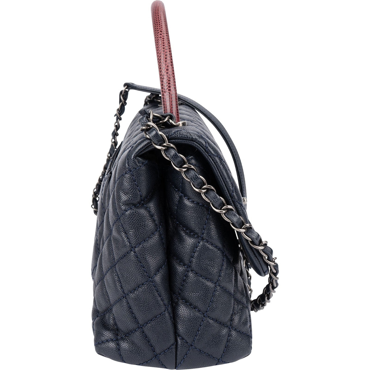 Chanel Quilted Caviar Leather Lizard Coco Handle Flap Handbag