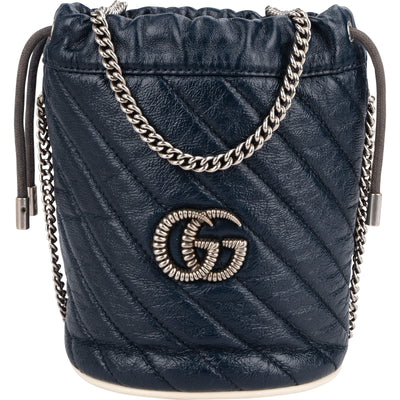 Gucci Matelassé Chevron Leather GG Marmont Mini Bucket Crossbody Bag
