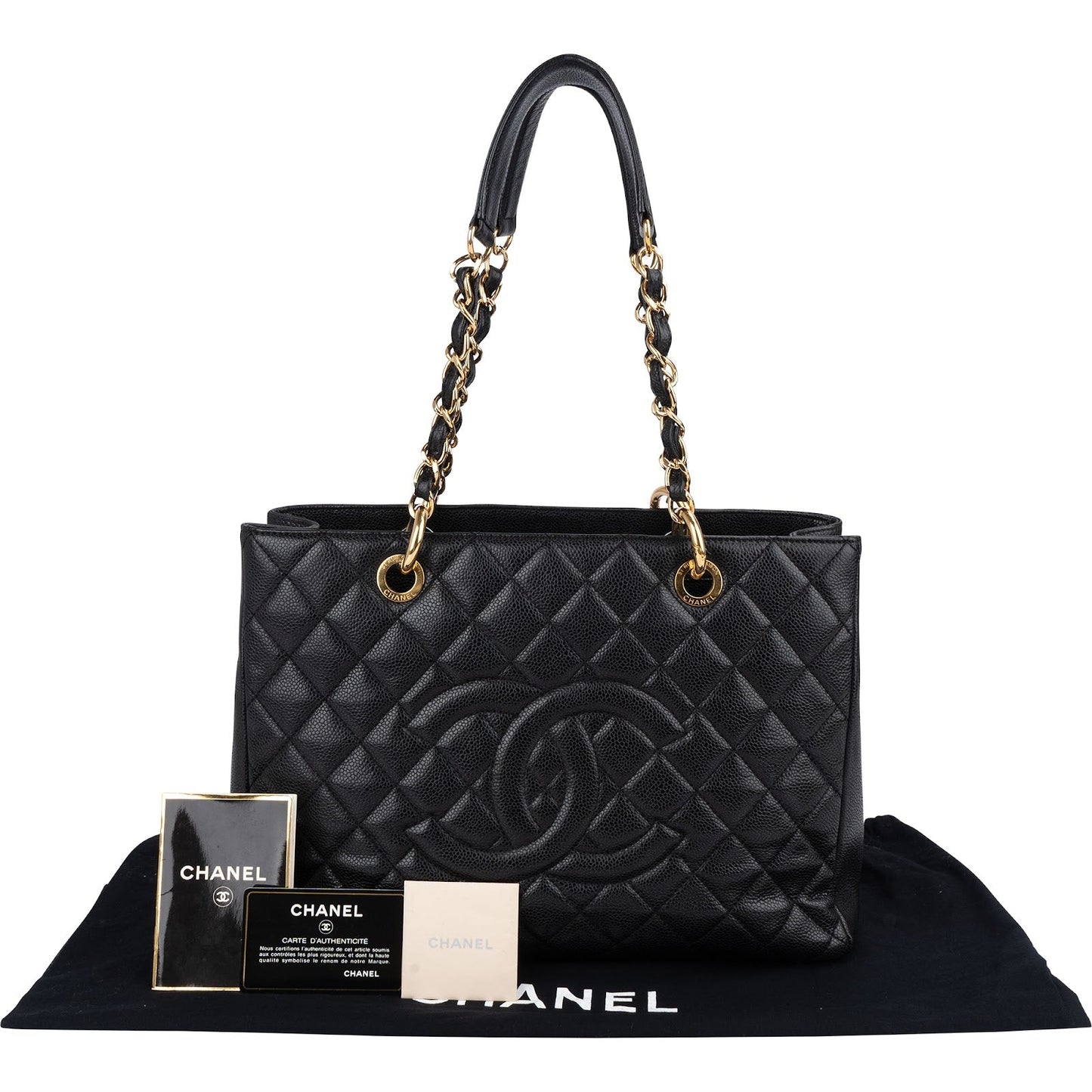 Chanel Quilted Caviar Leather Grand Shopping Tote Shoulder Bag