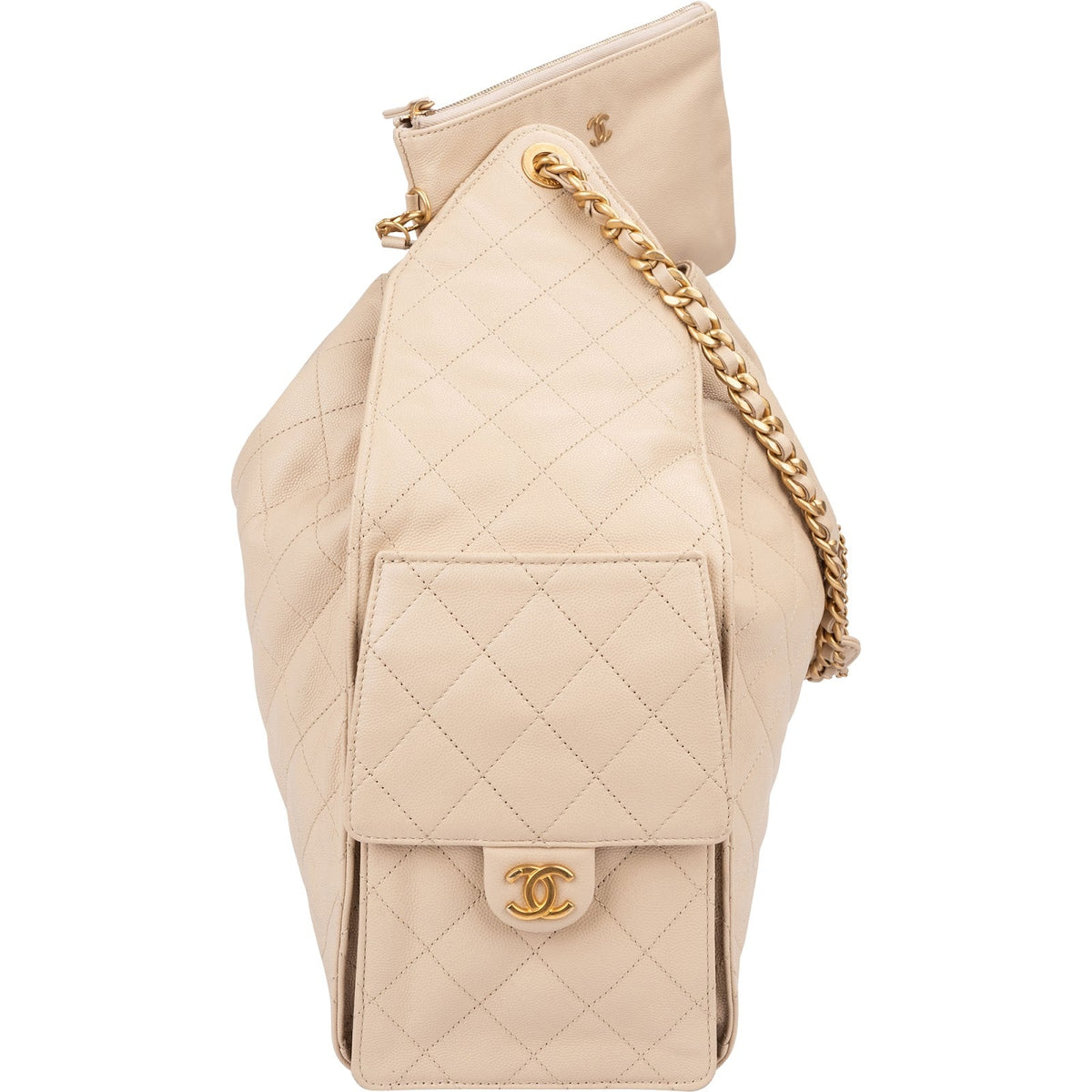 Chanel 25 Quilted Caviar Leather CC Maxi Drawstring Shoulder Bag
