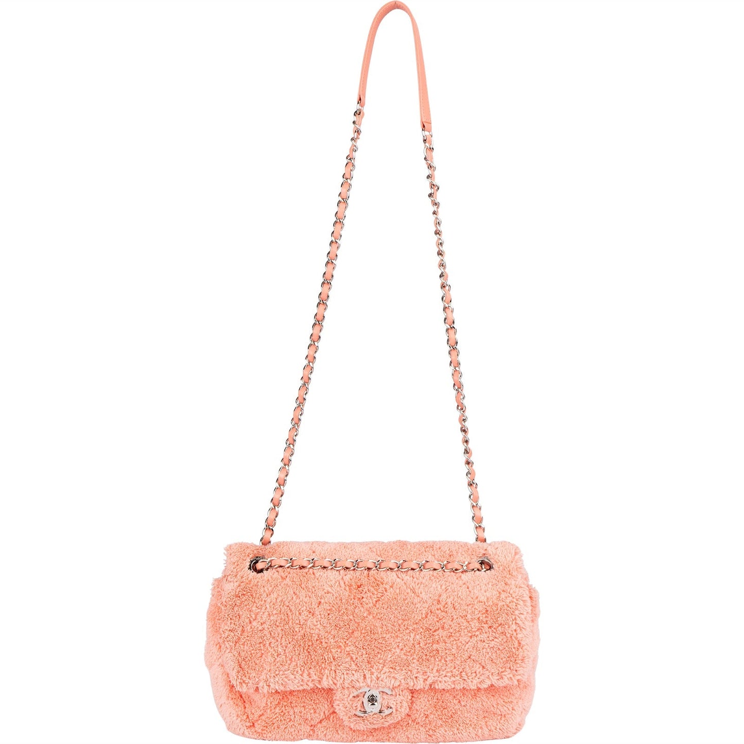 Chanel Pink Terry Cloth Coco Single Flap Shoulder Bag