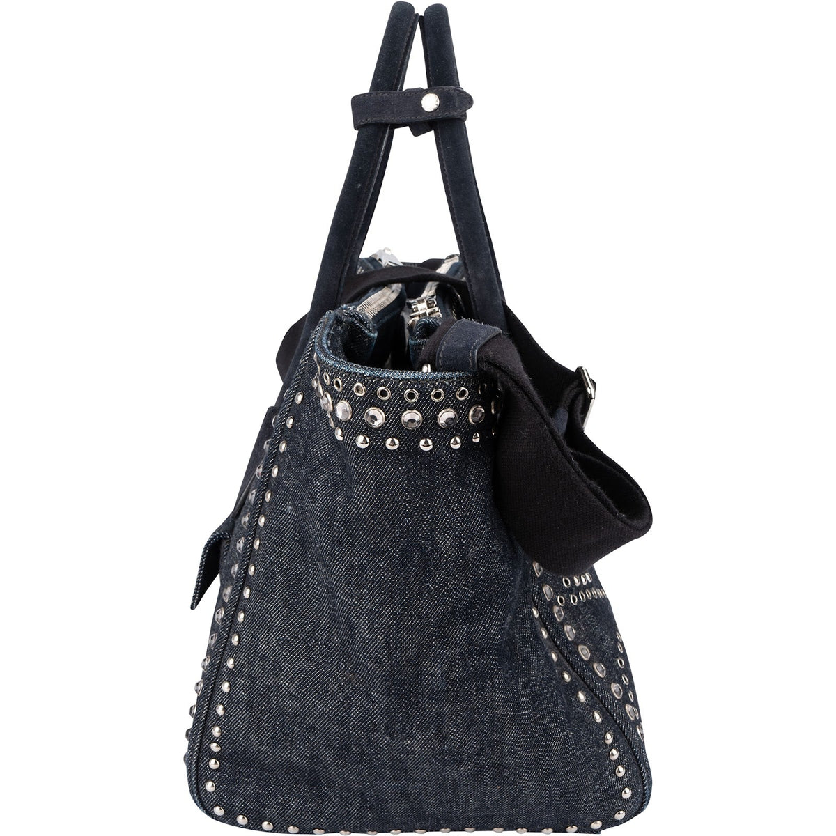 Prada Shopper aus perforiertem Denim mit Nieten – Ansicht 4