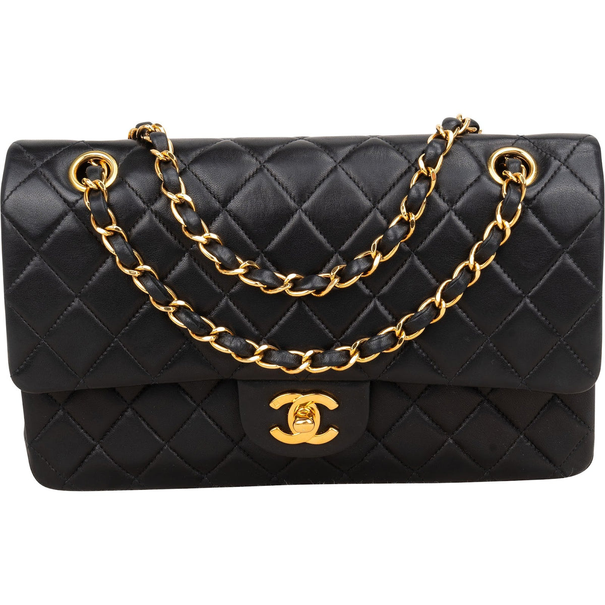 Chanel Quilted Lambskin Medium 24K Gold Double Flap Shoulder Bag
