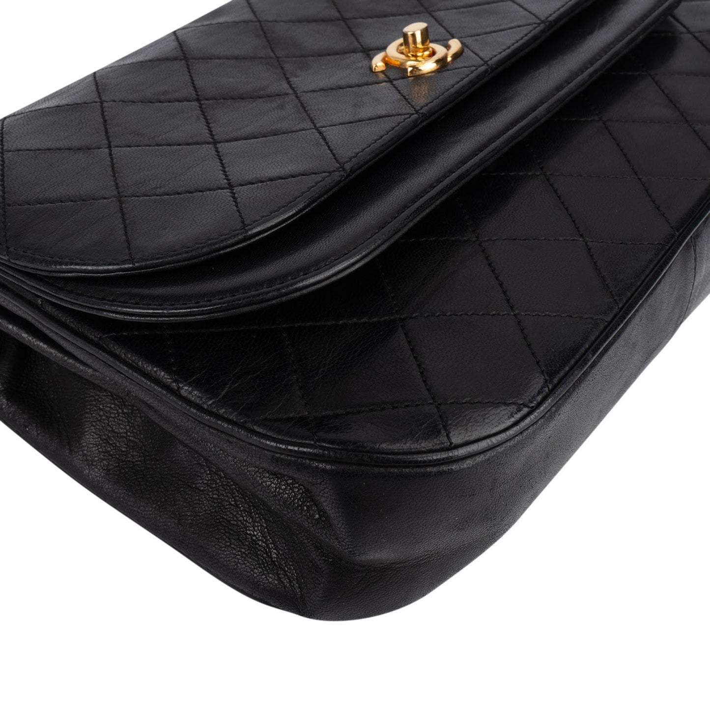 Chanel Quilted Lambskin 24K Gold Half Moon Single Flap Shoulder Bag