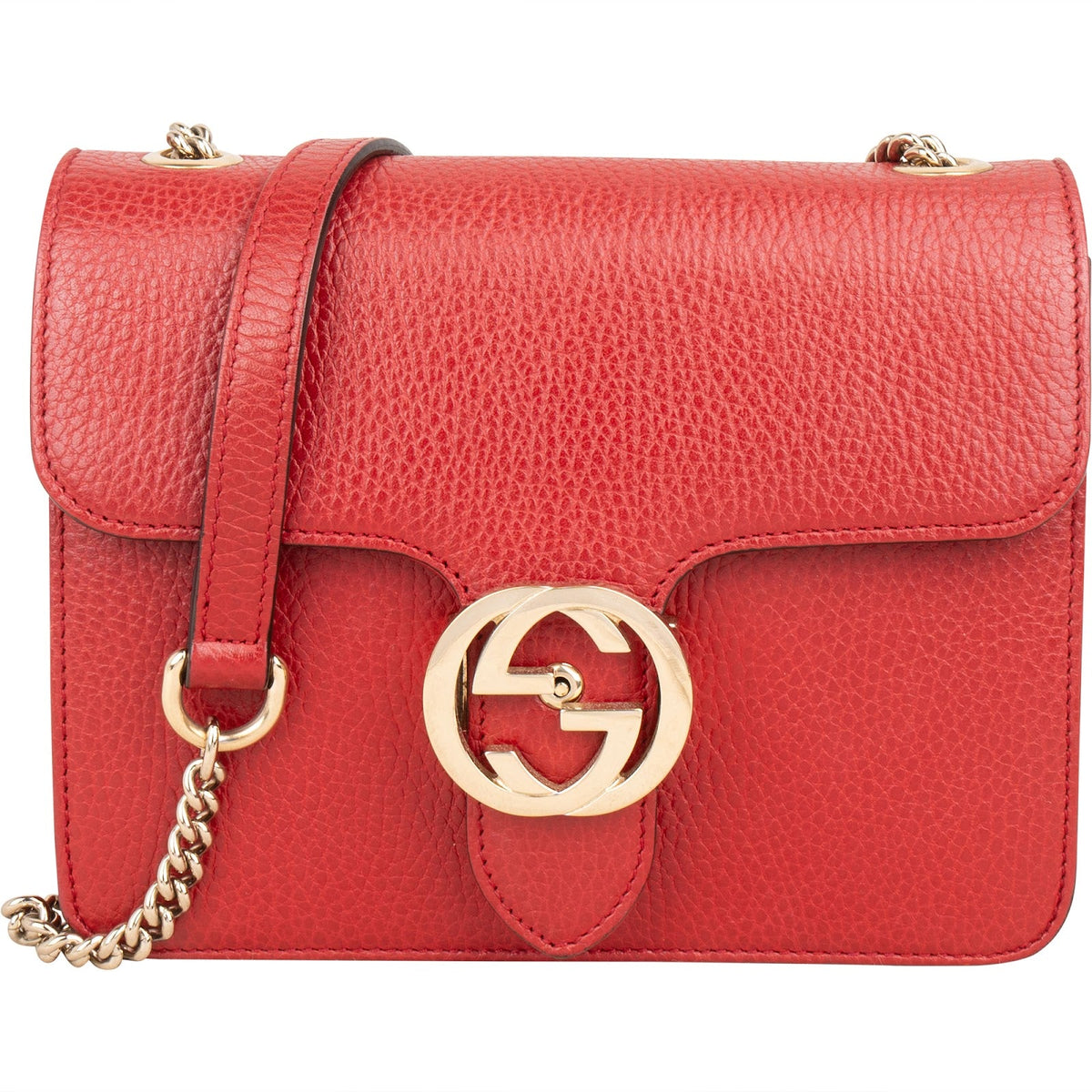 Gucci Pebbled Leather Interlocking GG Small Crossbody Bag