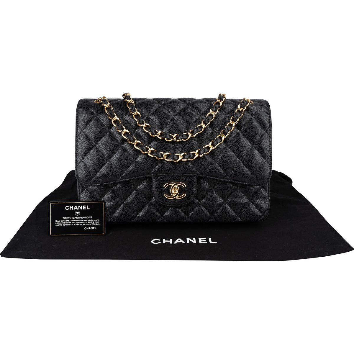 Chanel Quilted Caviar Leather Jumbo Double Flap Crossbody Bag