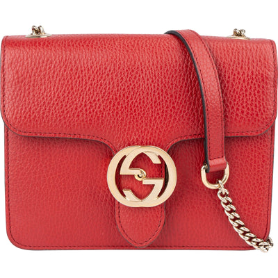 Gucci Grained Leather Interlocking GG Small Crossbody Bag