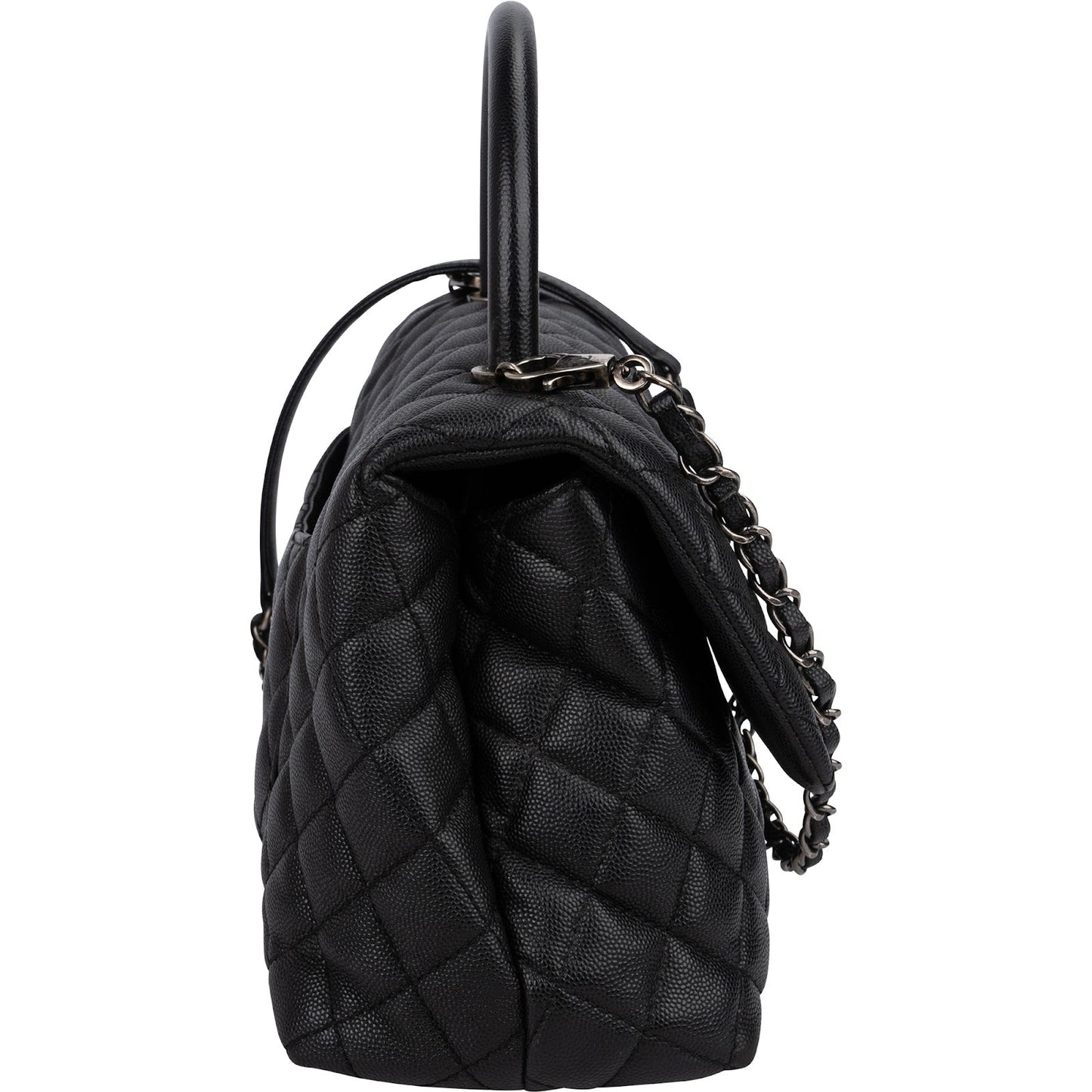 Chanel Quilted Caviar Leather Palladium Coco Handle Single Flap Handbag