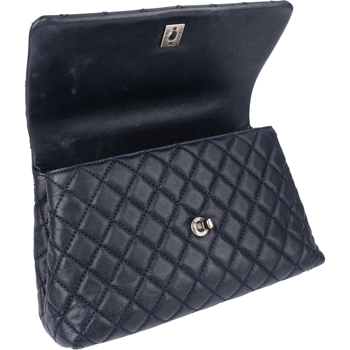 Chanel Quilted Caviar Leather Lizard Coco Handle Flap Handbag