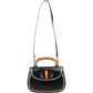 Gucci Black Leather Monogram Bamboo Top Handle 1947 Handbag