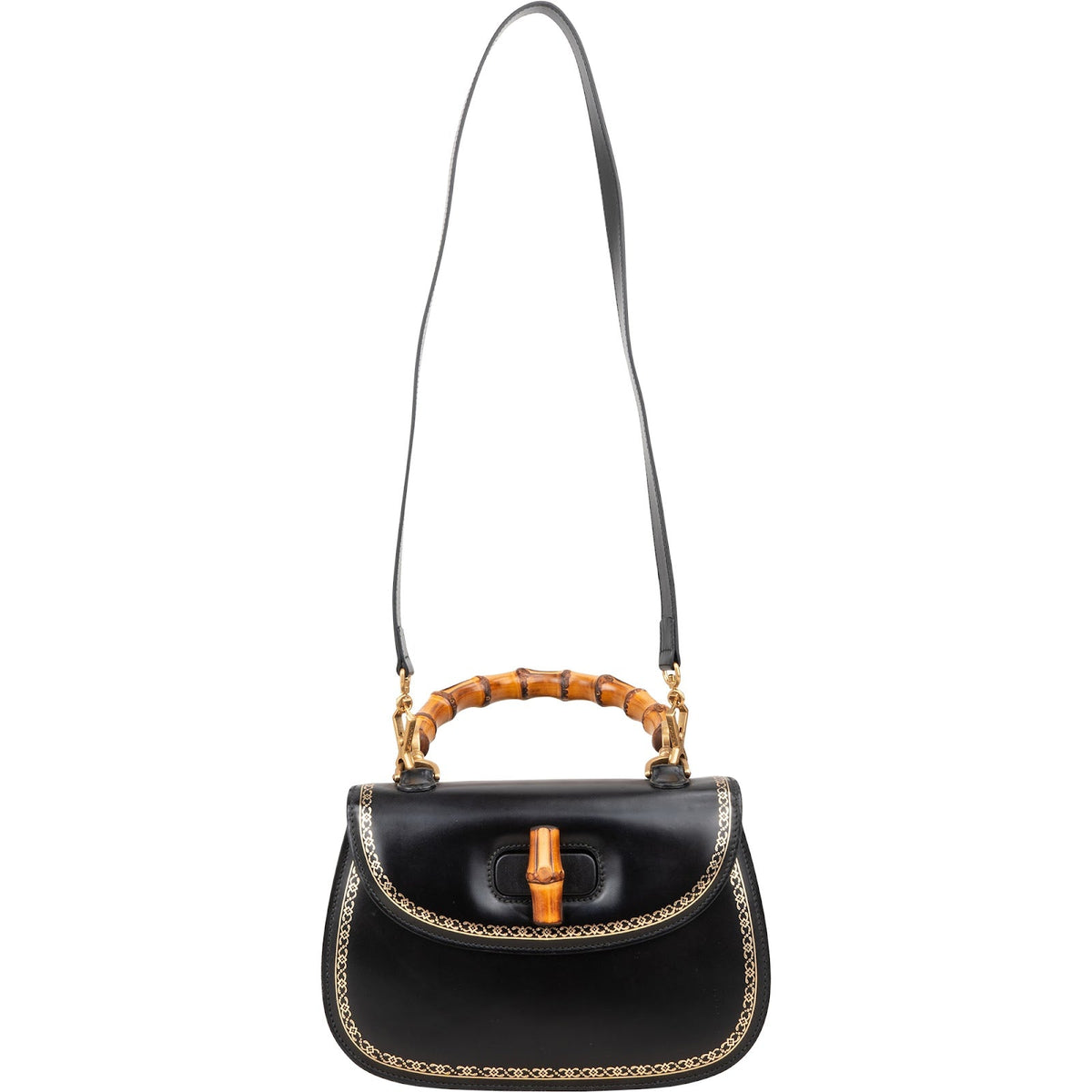 Gucci Bamboo 1947 Top Handle aus schwarzem Leder – Ansicht 9