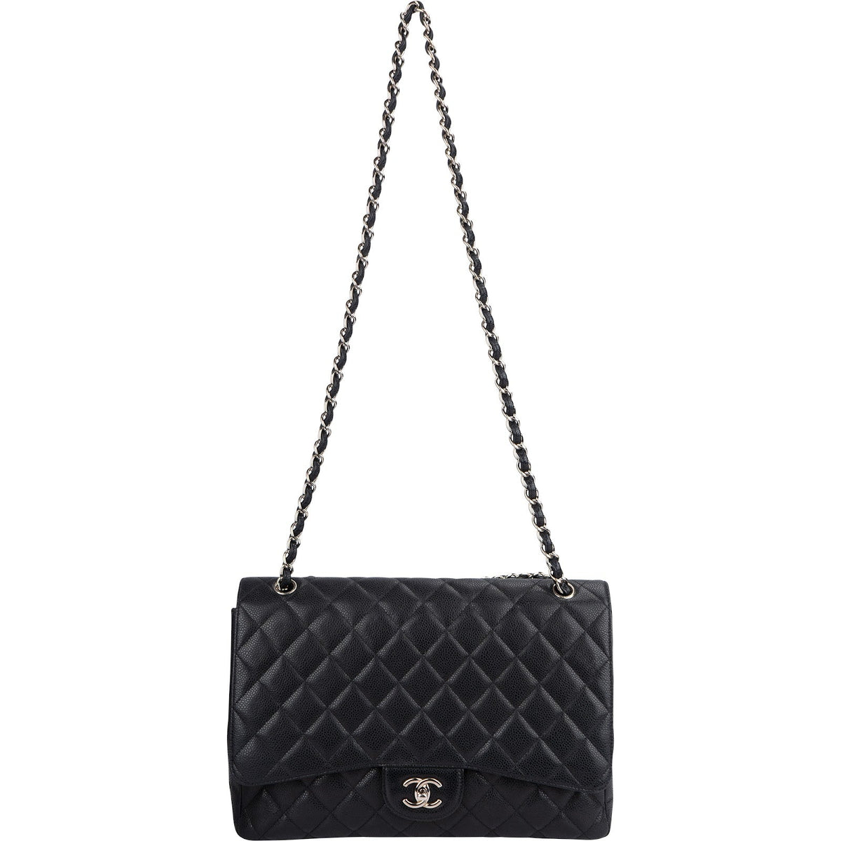 Chanel Quilted Caviar Leather Palladium Maxi Single Flap Crossbody Bag