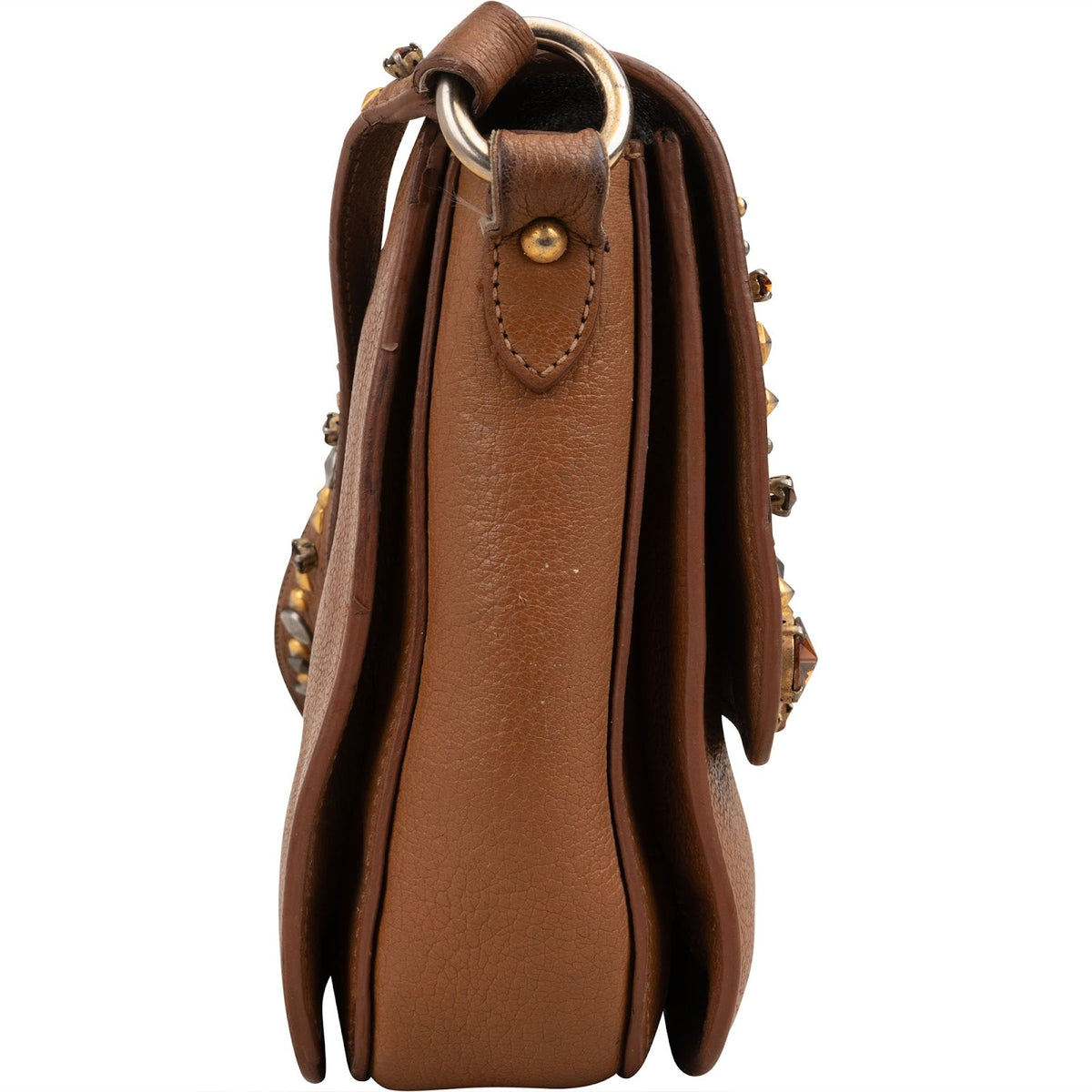 Miu Miu Brown Grained Leather Studded Bow Shoulder Bag