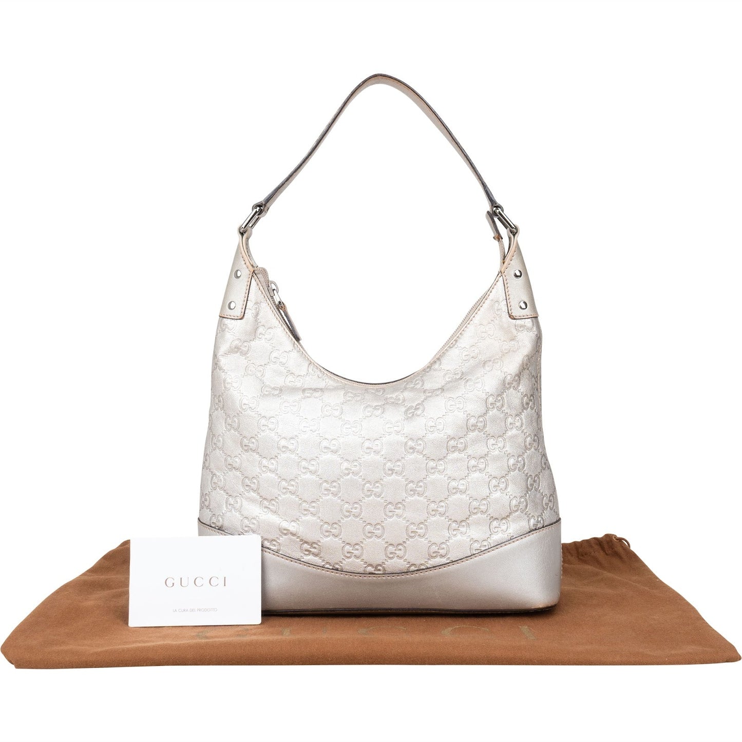 Gucci Silver Guccissima Leather Hobo Shoulder Bag