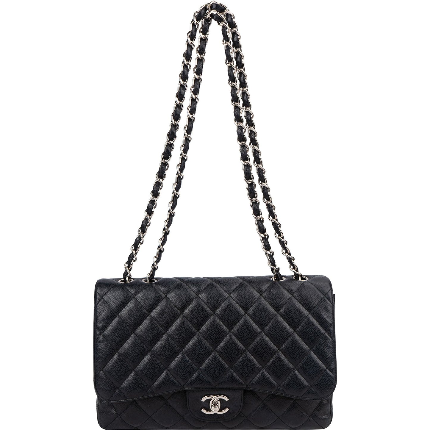 Chanel Quilted Caviar Leather Palladium Jumbo Single Flap Crossbody Bag