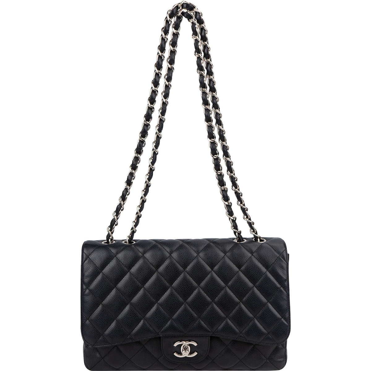 Chanel Quilted Caviar Leather Palladium Jumbo Single Flap Crossbody Bag