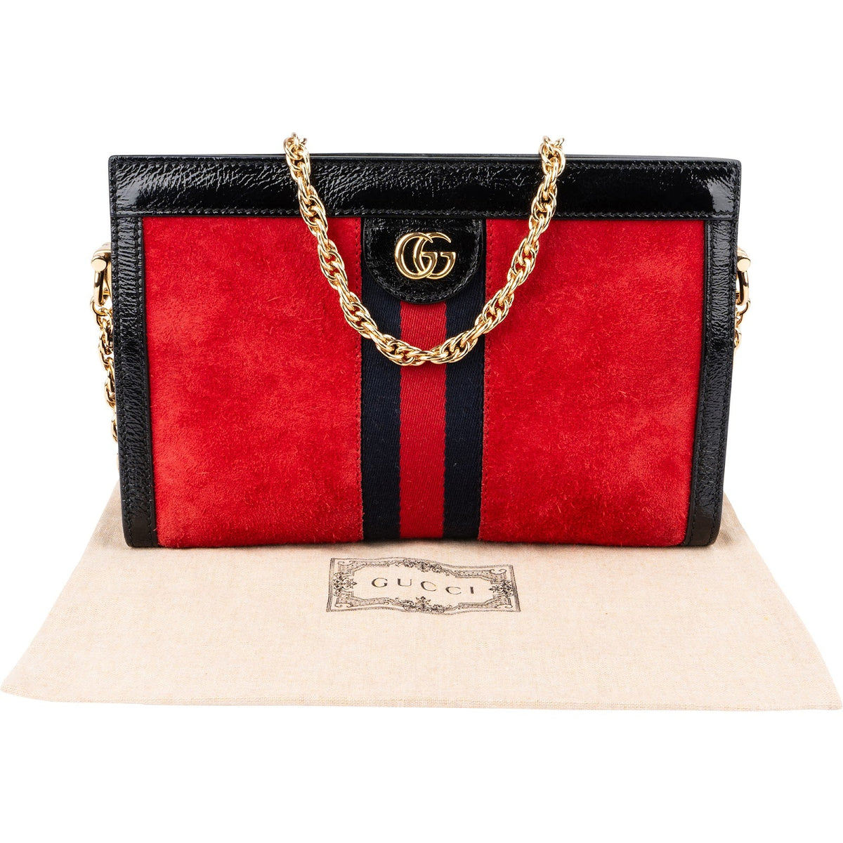 Gucci Suede Patent Leather Ophidia Shoulder Crossbody Bag