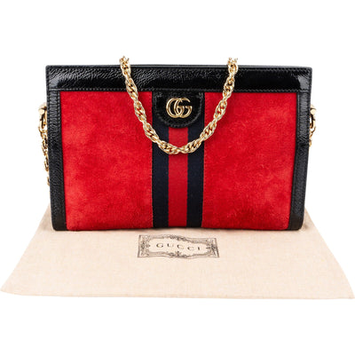 Gucci Suede Patent Leather Ophidia Shoulder Crossbody Bag